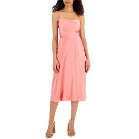TAHARI Slip Dress Size 8 - Coral Charmeuse Sleeveless Midi Cocktail Dress New - Picture 1 of 16